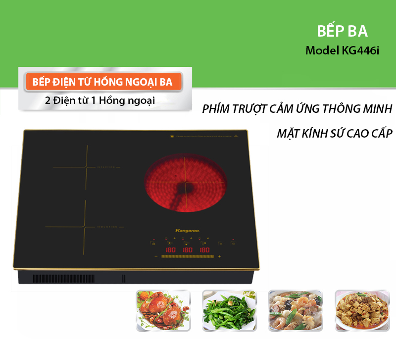 Bếp ba điện từ hồng ngoại Kangaroo KG446I - Hàng chính hãng