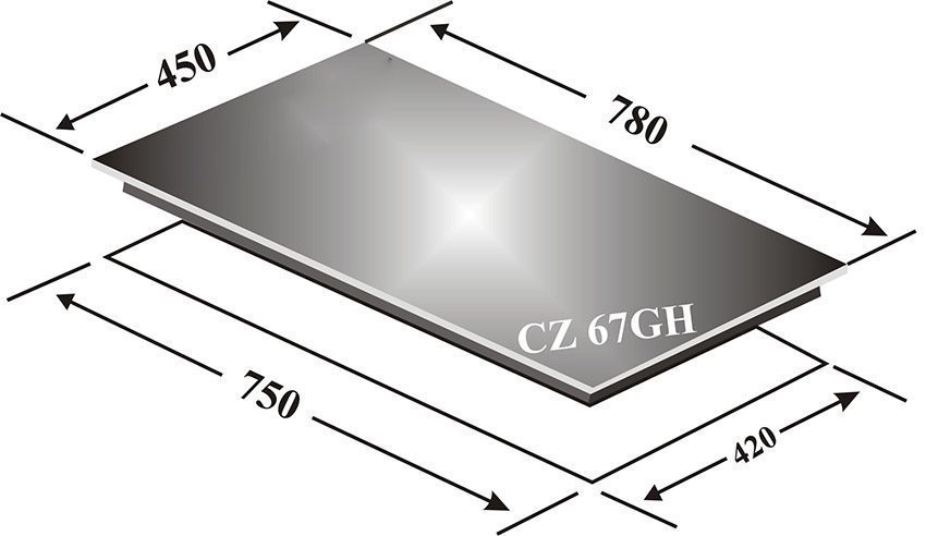 Kích thước của bếp ba từ Canzy CZ 67GH