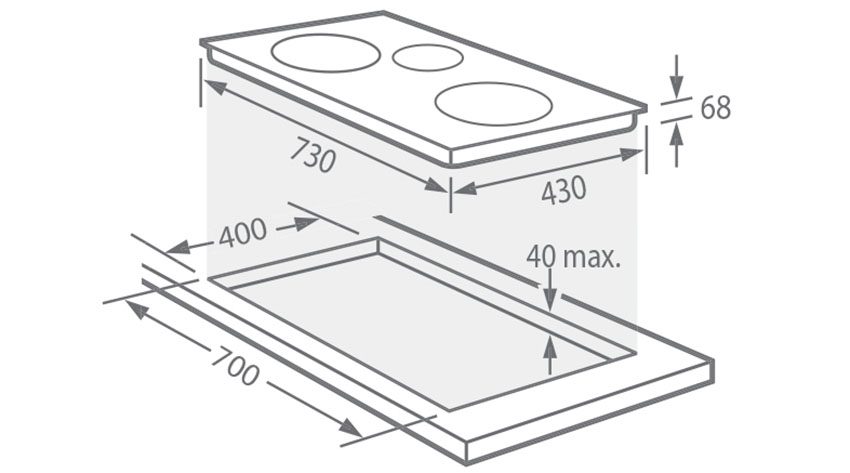 Kích thước lắp đặt của Bếp ba từ Giovani G-3168 MLI
