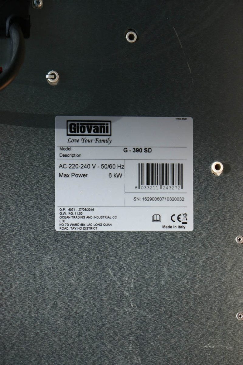 Thông số kĩ thuật của Bếp ba từ Giovani G-390 SD