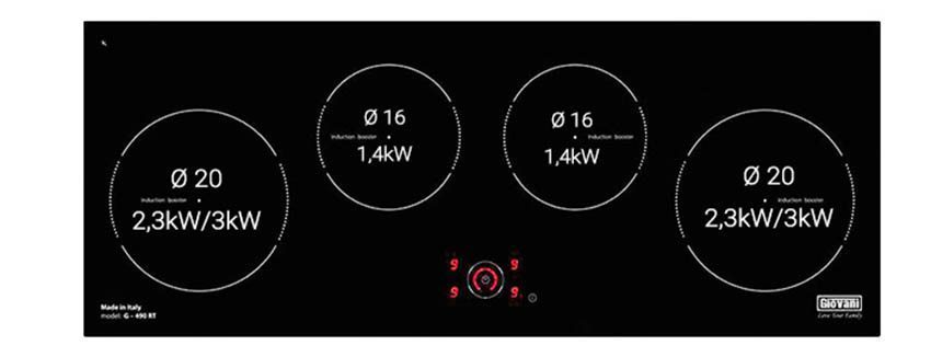 Công suất từng vùng nấu của Bếp bốn từ Giovani G-490 RT