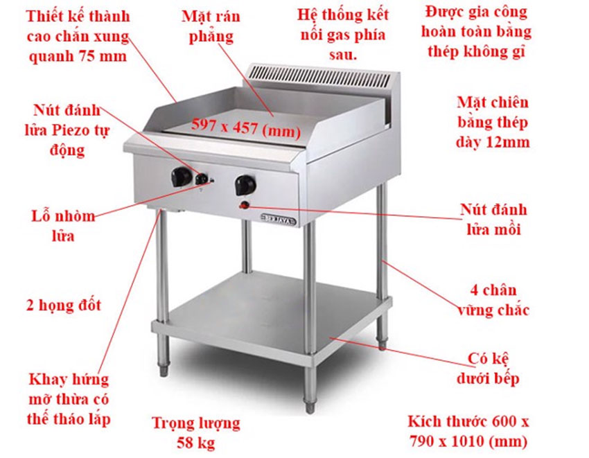 Bếp chiên bề mặt dùng gas có chân đứng Berjaya GG2BFS-17 - Hàng chính hãng