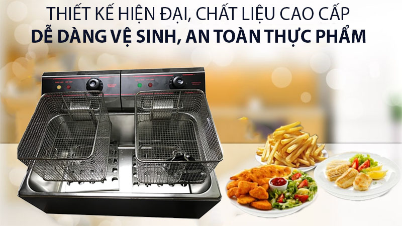 Bếp chiên nhúng điện đôi 1 ngăn 16L - Hàng chính hãng