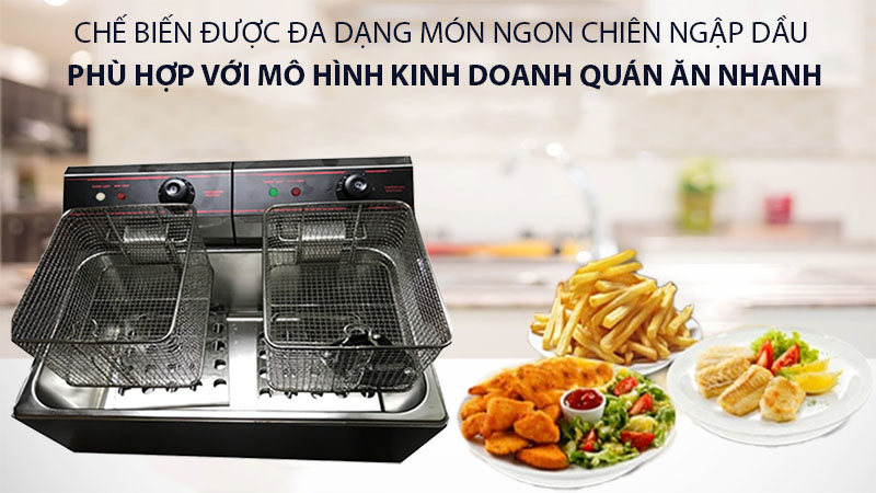 Bếp chiên nhúng điện đôi 1 ngăn 16L - Hàng chính hãng