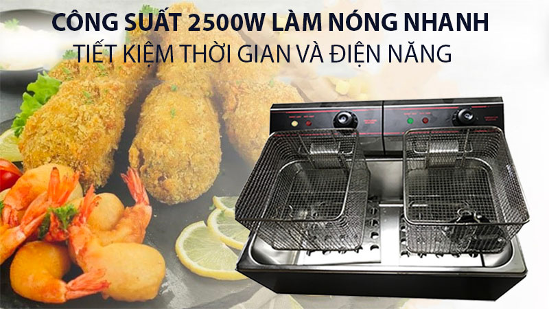 Bếp chiên nhúng điện đôi 1 ngăn 16L - Hàng chính hãng