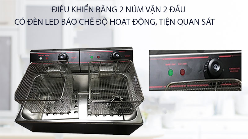 Bếp chiên nhúng điện đôi 1 ngăn 16L - Hàng chính hãng