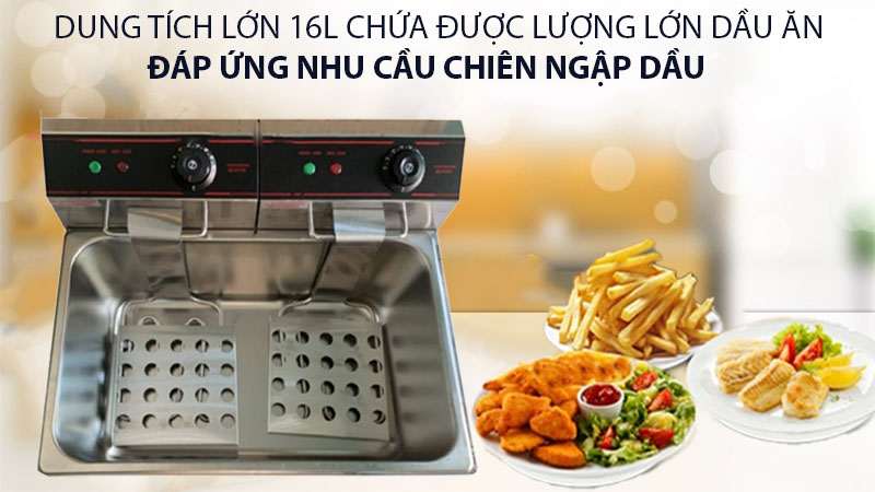 Bếp chiên nhúng điện đôi 1 ngăn 16L - Hàng chính hãng