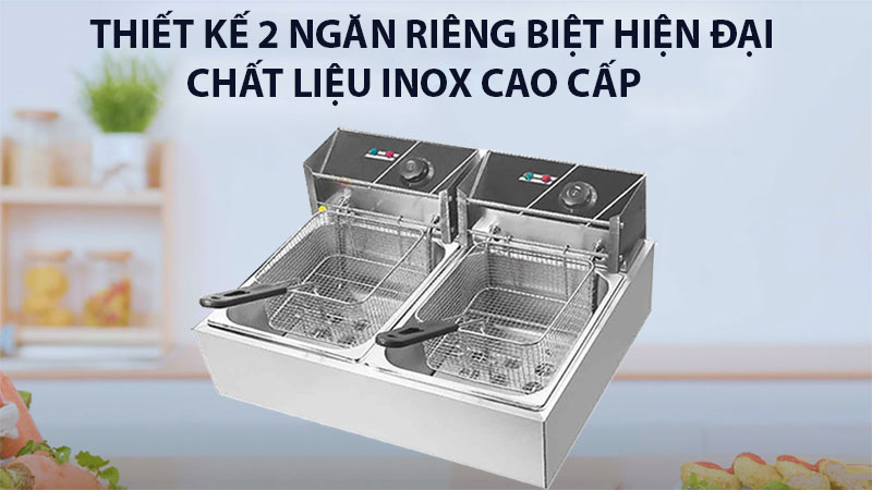 Bếp chiên nhúng điện đôi 2 Ngăn 6 Lít - Hàng chính hãng