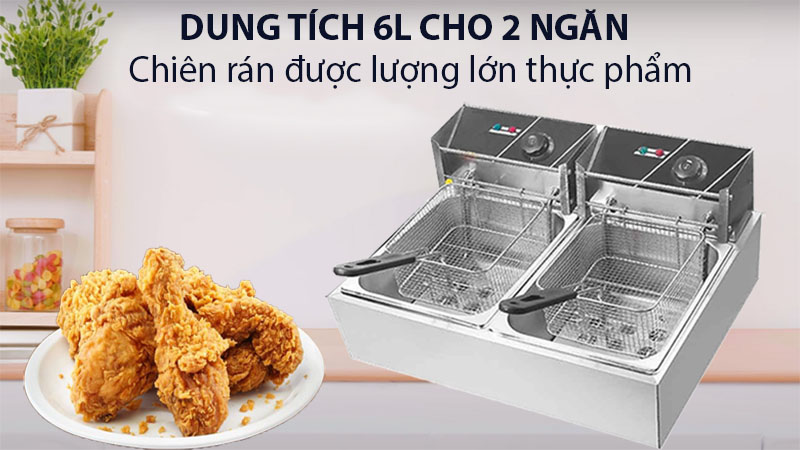 Bếp chiên nhúng điện đôi 2 Ngăn 6 Lít - Hàng chính hãng