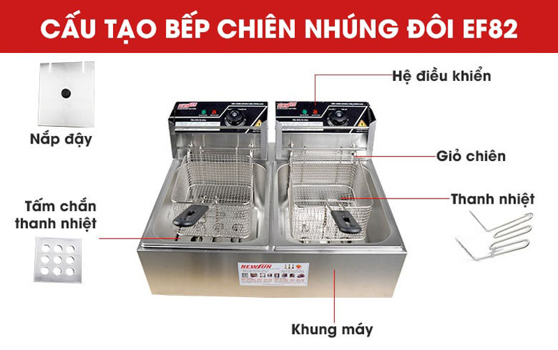 Cấu tạo cảu bếp chiên nhúng điện đôi Newsun EF82