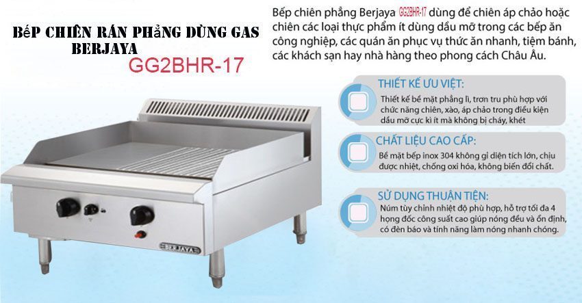 Bếp chiên nửa phẳng nửa nhám dùng gas Berjaya GG2BHR-17 - Hàng chính hãng