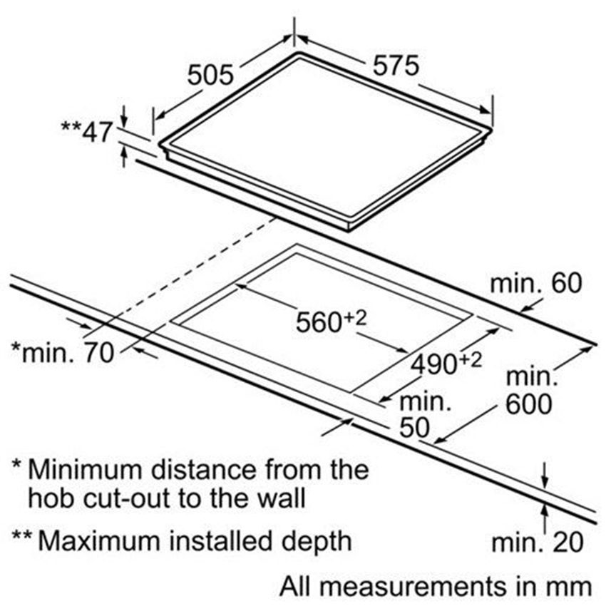 Kích thước của bếp điện Bosch PKF-645E14E