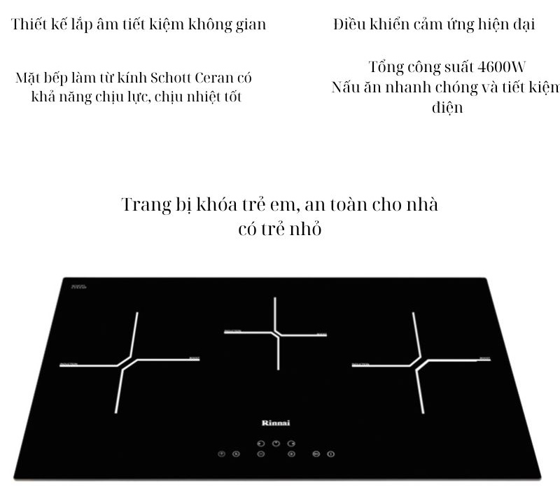 Bếp điện từ 3 vùng nấu Rinnai RB-7013H-CB - Hàng chính hãng
