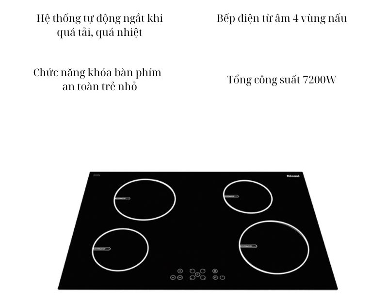 Bếp điện từ âm 4 vùng nấu Rinnai RB-7104H-CB - Hàng chính hãng