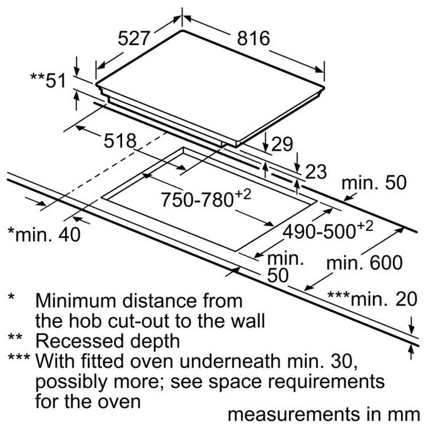 Kích thước của bếp điện từ Bosch PXV875DC1E