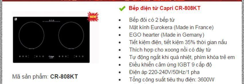 Tính năng nổi bật bếp điện từ Capri CR-808KT
