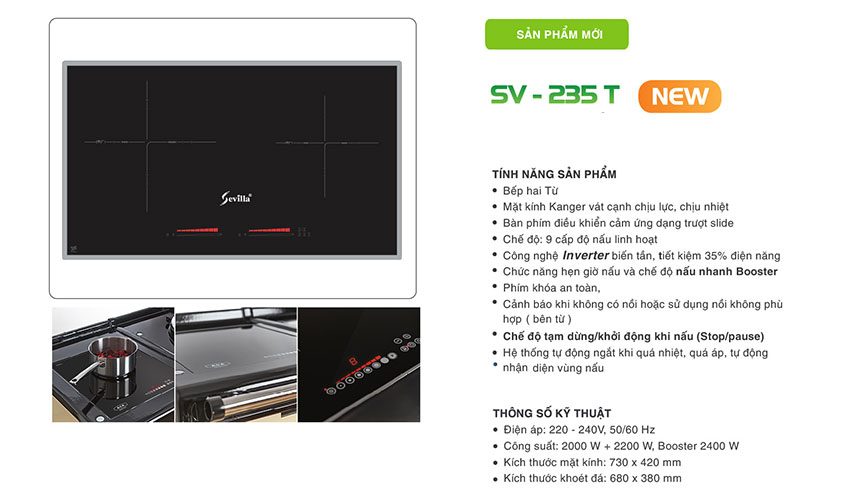 Bếp điện từ âm kính Sevilla SV-235 T - Hàng chính hãng