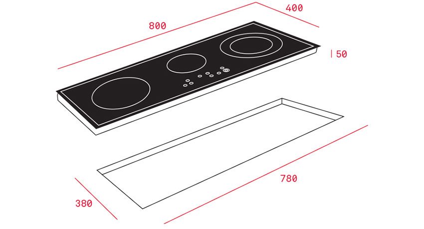 Kích thước của bếp điện từ ba âm kính Teka IZ 8320 HS