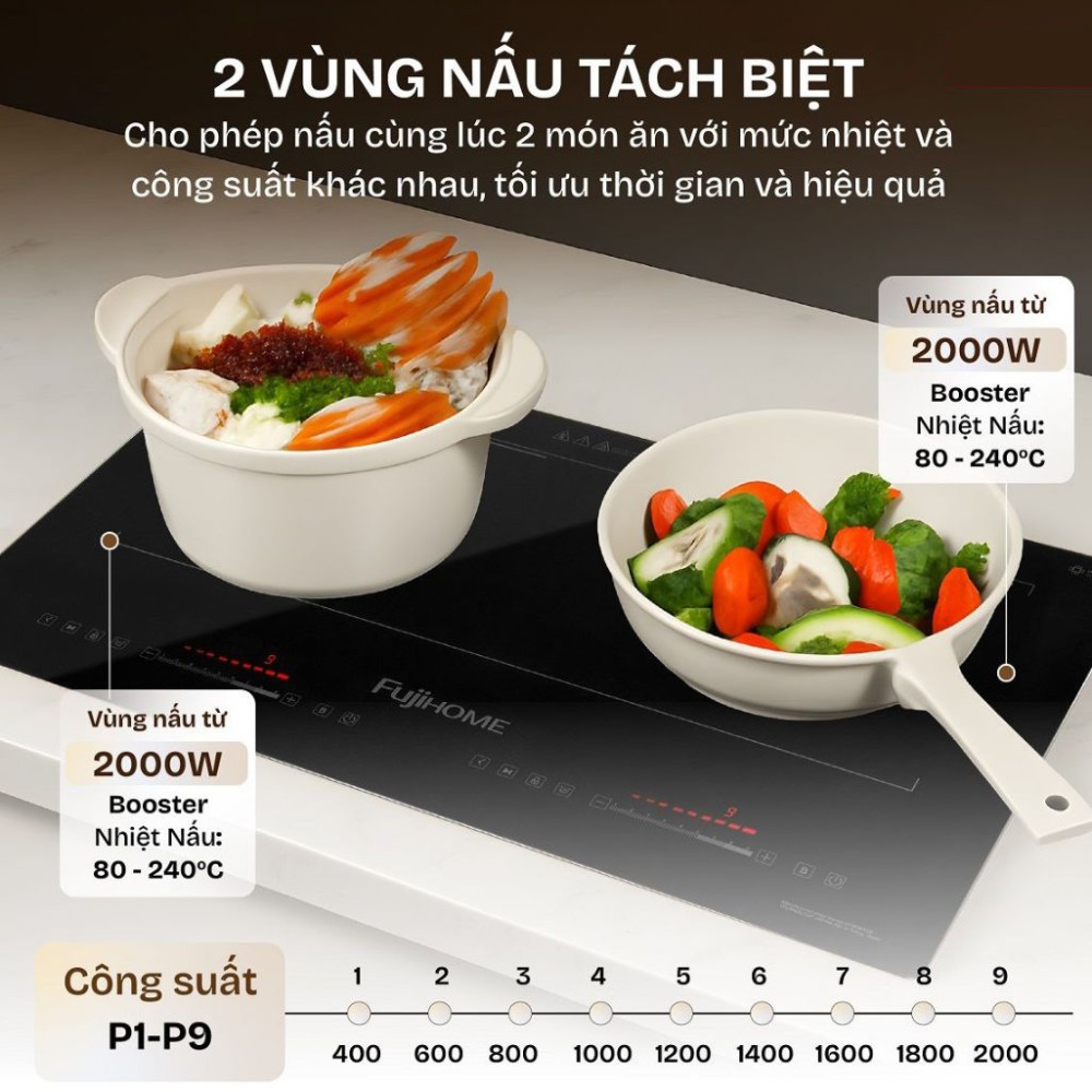 Hai vùng nấu công suất lớn - nấu nhanh và tiết kiệm thời gian