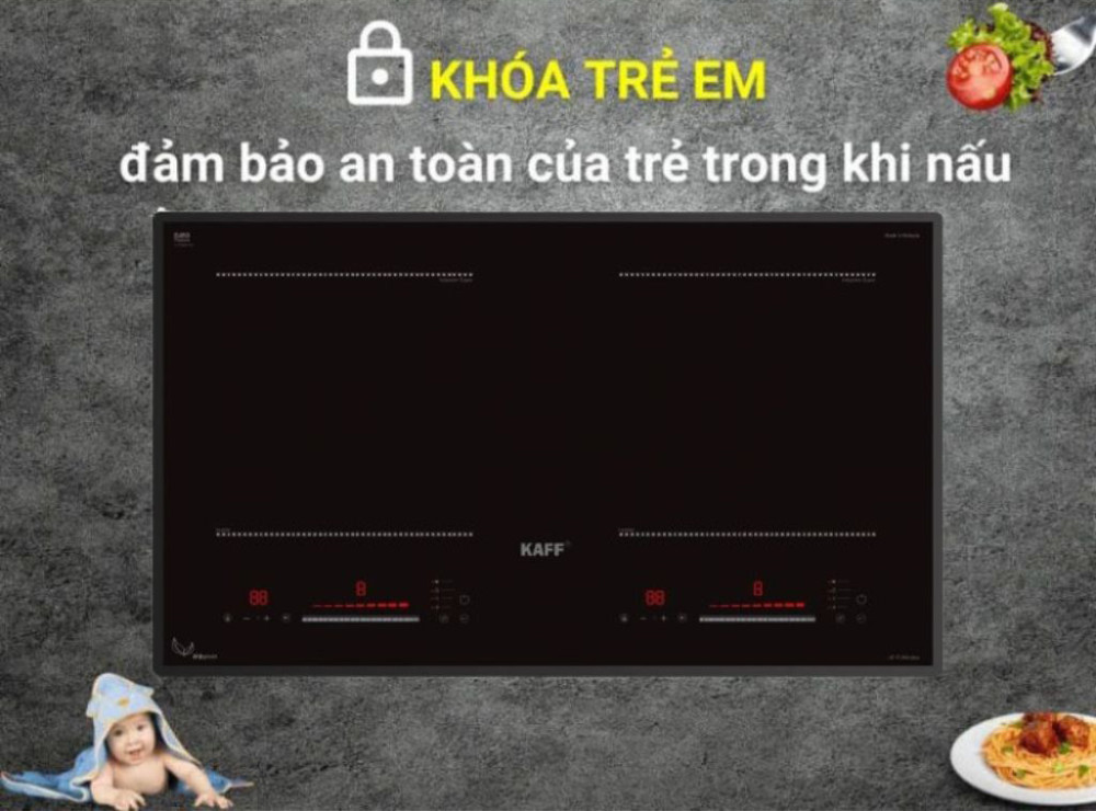 Khóa trẻ em, đảm bảo an toàn, tránh vô tình bấm nút hoạt động của bếp