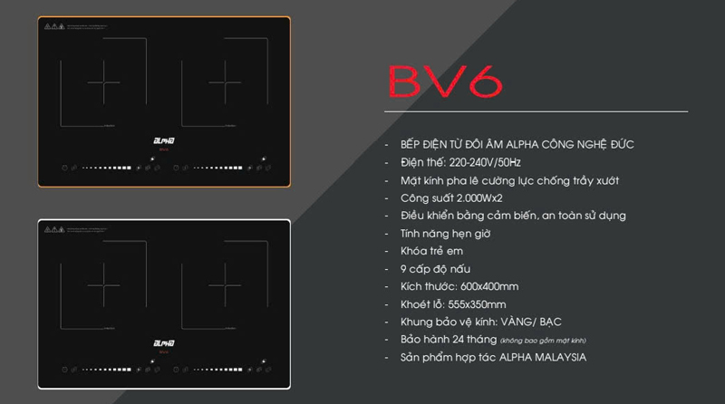 Bếp điện từ đôi Alpha BV6 - Hàng chính hãng