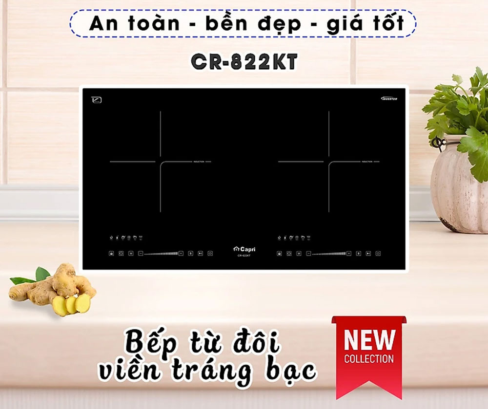 Bếp điện từ đôi Capri CR-822KT - Hàng chính hãng