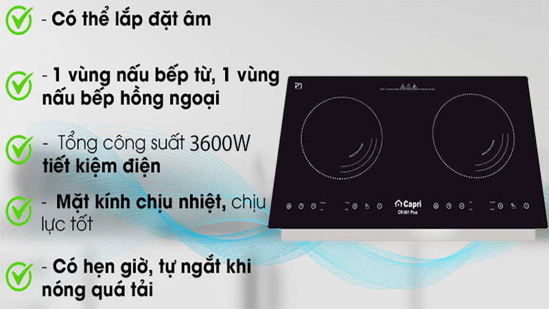 Bếp đôi điện từ Capri CR-901 Plus - Hàng chính hãng