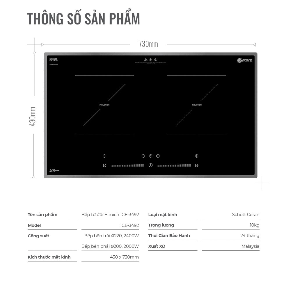 Bếp điện từ đôi Elmich ICE-3492 - Hàng chính hãng