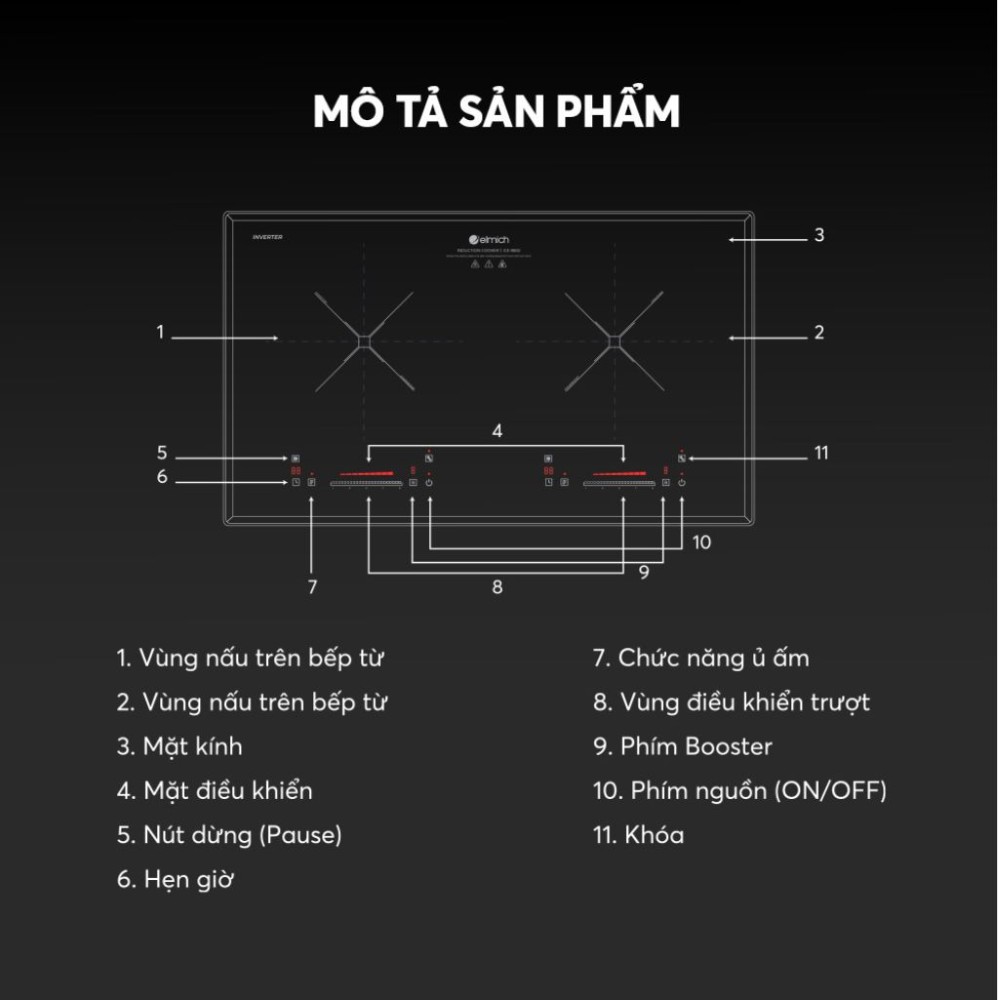 Bếp điện từ đôi Elmich ICE-8852 - Hàng chính hãng