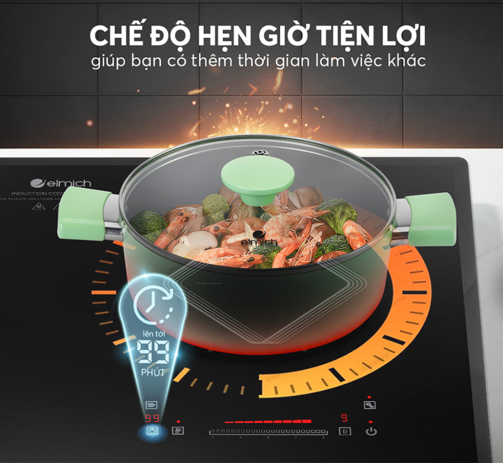 Hẹn giờ tắt bếp tự động, thuận tiện đi làm việc khác mà không lo cháy nồi