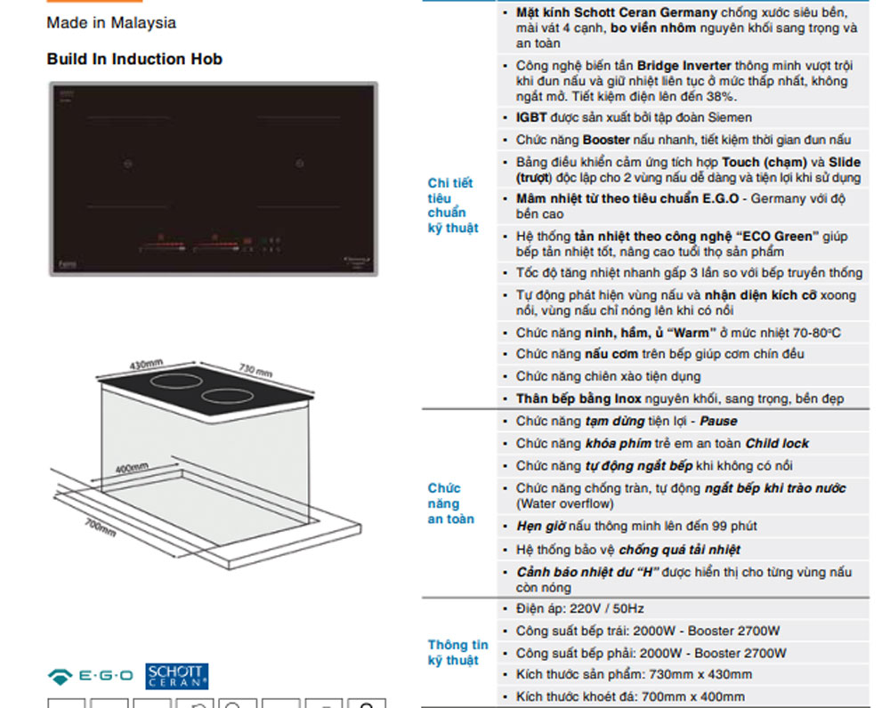 Bếp điện từ đôi Fermi NG011 - Hàng chính hãng