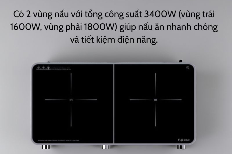 Thiết kế 2 vùng nấu tách biệt, tiện lợi cho việc nấu nhiều món cùng lúc.