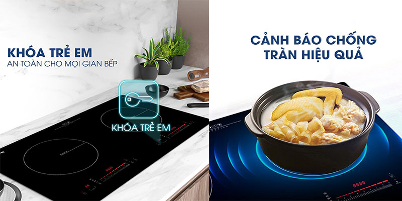 Tính năng an toàn của Bếp điện từ đôi Inverter Kalite KDI73