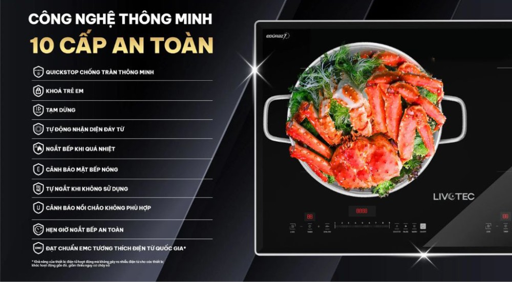 Sản phẩm được trang bị 10 cấp an toàn, bảo vệ người dùng, nâng cao tuổi thọ bếp