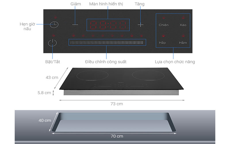 Bếp điện từ đôi Midea MC-IH3520 - Hàng chính hãng