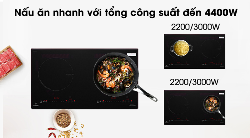 Tổng công suất bếp 4400W, có chức năng  Booster làm nóng nhanh