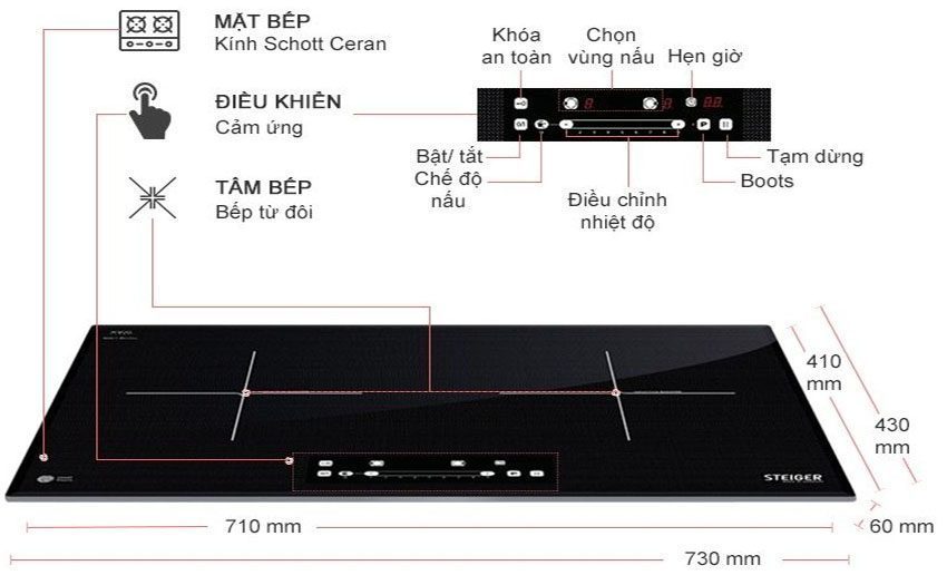 Bếp điện từ đôi Steiger STG-IDK210 - Hàng chính hãng