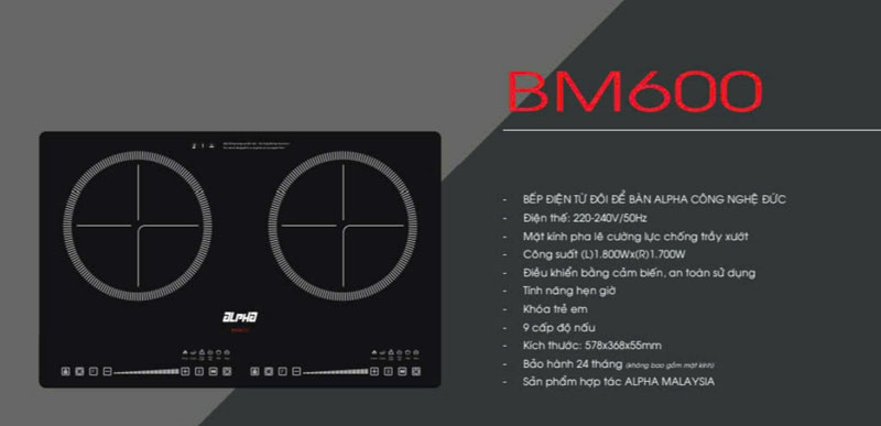 Bếp điện từ đôi Alpha BM600 - Hàng chính hãng