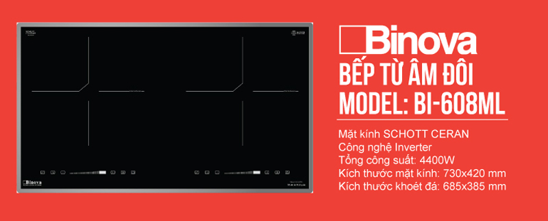 Bếp điện từ đôi Binova BI-608ML - Hàng chính hãng