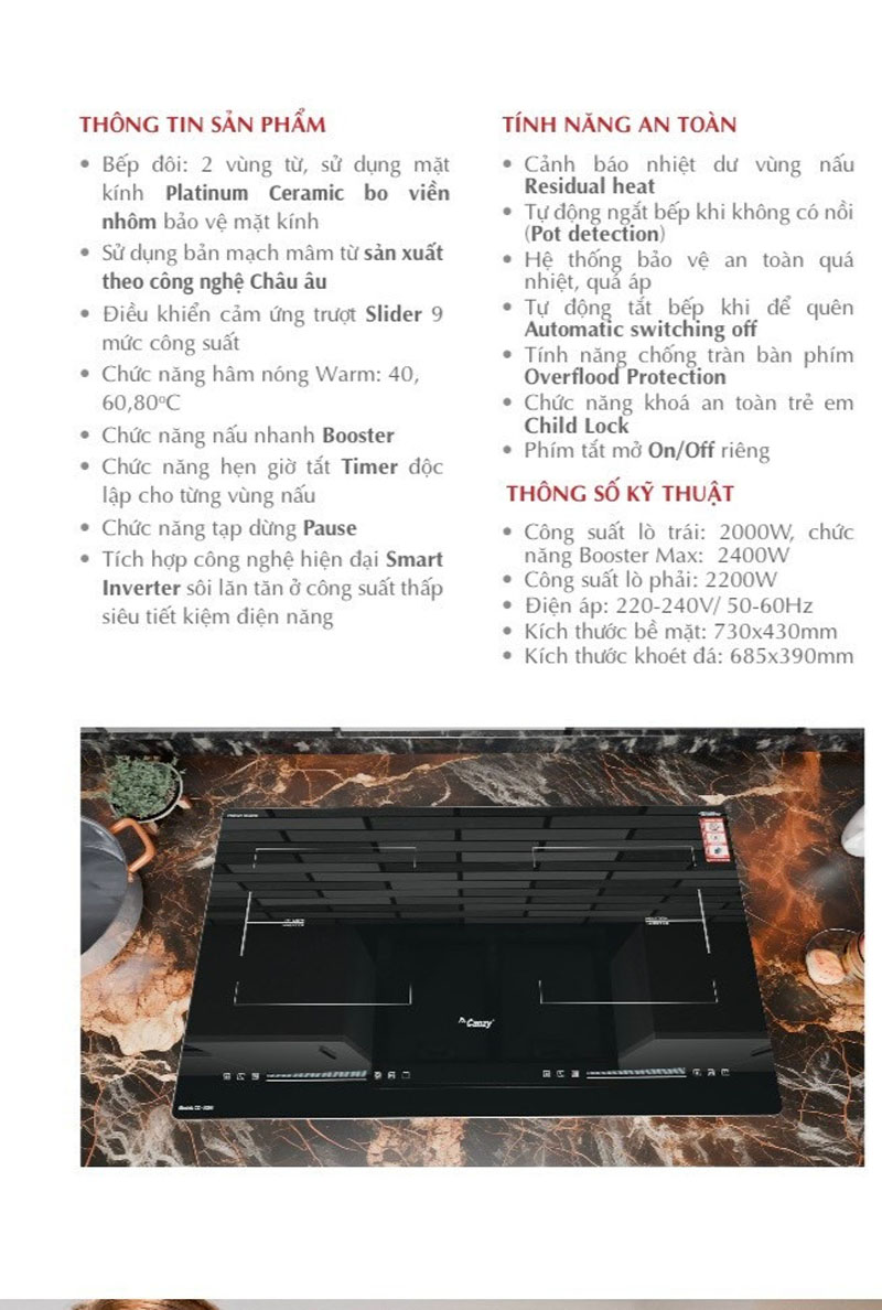 Bếp đôi hồng ngoại điện từ Canzy CZ-52IG - Hàng chính hãng