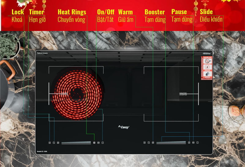 Bếp đôi hồng ngoại điện từ Canzy CZ-52IG - Hàng chính hãng