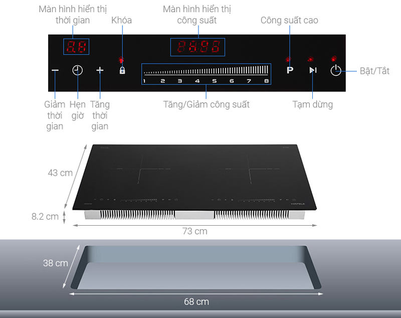 Kích thước của bếp điện từ 2 vùng nấu Hafele HC-I2732A/ 536.61.726 