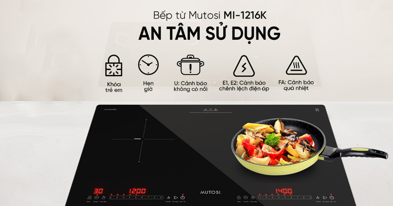 Bếp điện từ đôi Mutosi MI-1216K - Hàng chính hãng