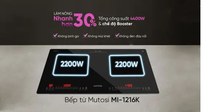 Bếp điện từ đôi Mutosi MI-1216K - Hàng chính hãng