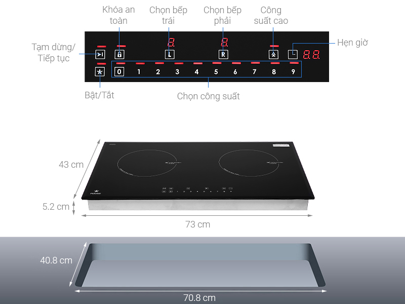 Tổng thể bếp điện từ đôi Pramie PRHT-2201