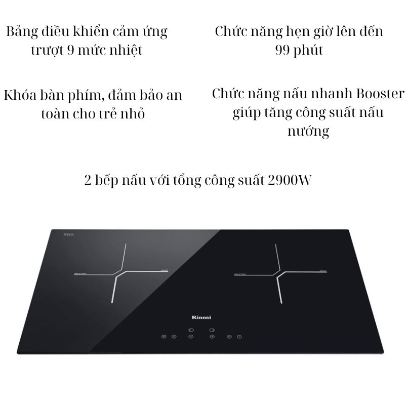 Bếp điện từ đôi Rinnai RB-7012H-CB - Hàng chính hãng
