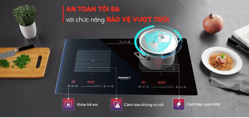 Bếp được tích hợp nhiều tính năng thông minh và an toàn 
