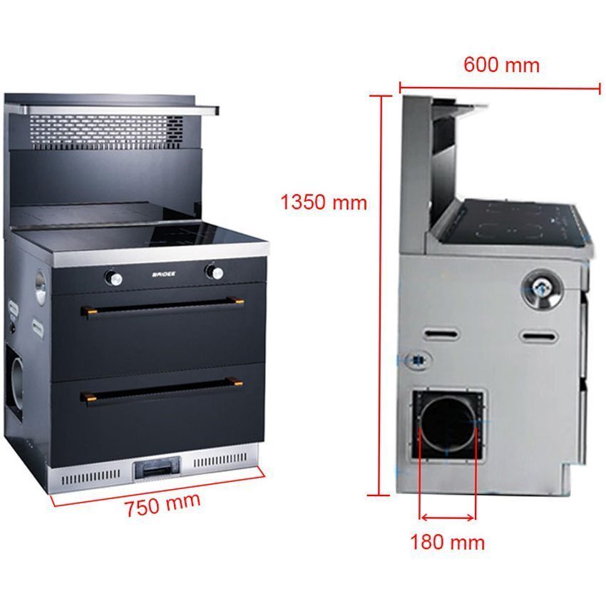 Kích thước của bếp điện từ đôi tích hợp hút mùi Baidee F1-1