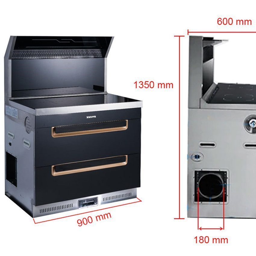 Kích thước của bếp điện từ đôi tích hợp hút mùi Baidee K5-1 