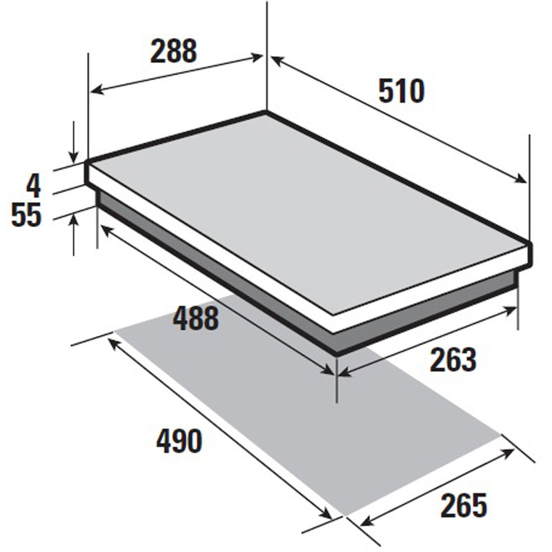 Kích thước lắp đặt của bếp từ âm Brandt bpi6210b